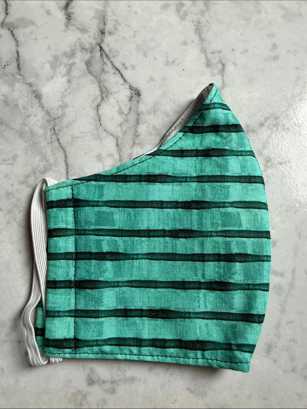 Turquoise Striped Cotton Face Mask